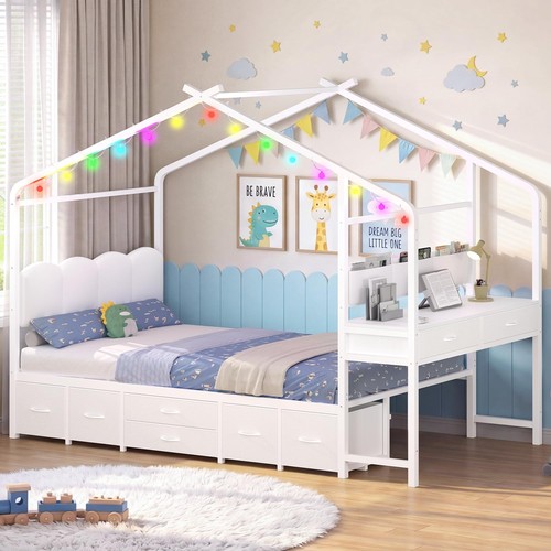 Kids bed with desk - desk,twin, house
