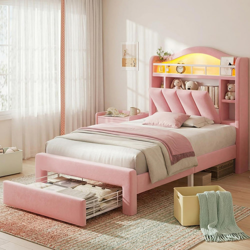 Pink twin size - led, bed