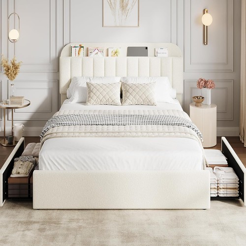 Kids girls beige boucle bed - kids,