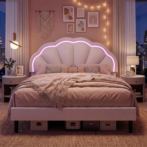 Girls full upholstered - led, bed