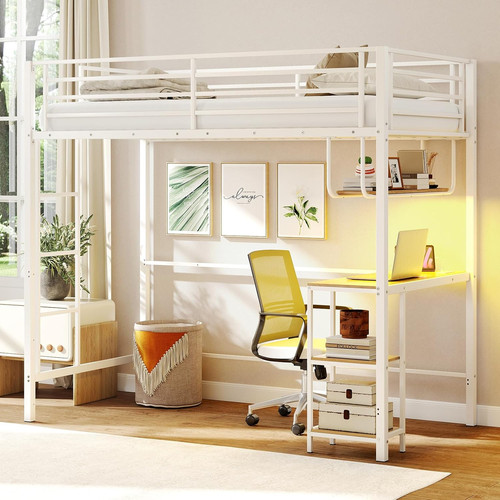 Twin loft bed - with, led